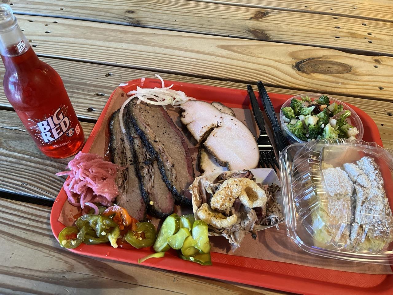 The tray of food at Cattleack Barbecue